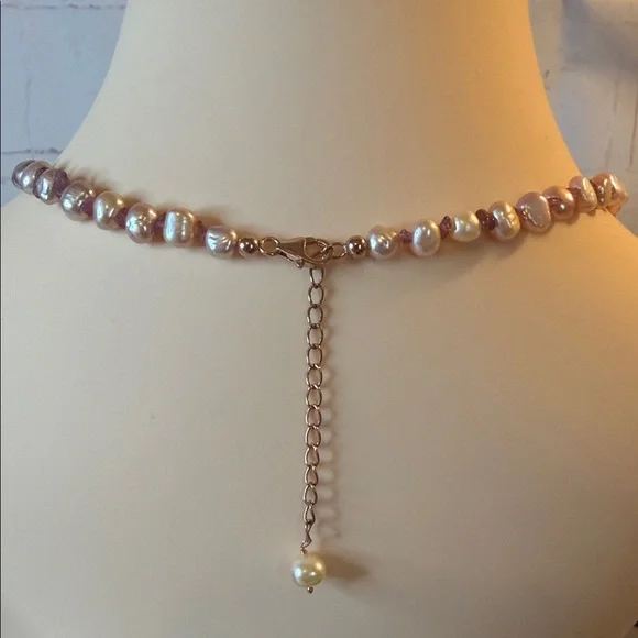 Gorgeous White Freshwater Pearl & Redondo Pink Tourmaline Necklace 18” RG/SS - Picture 6 of 8